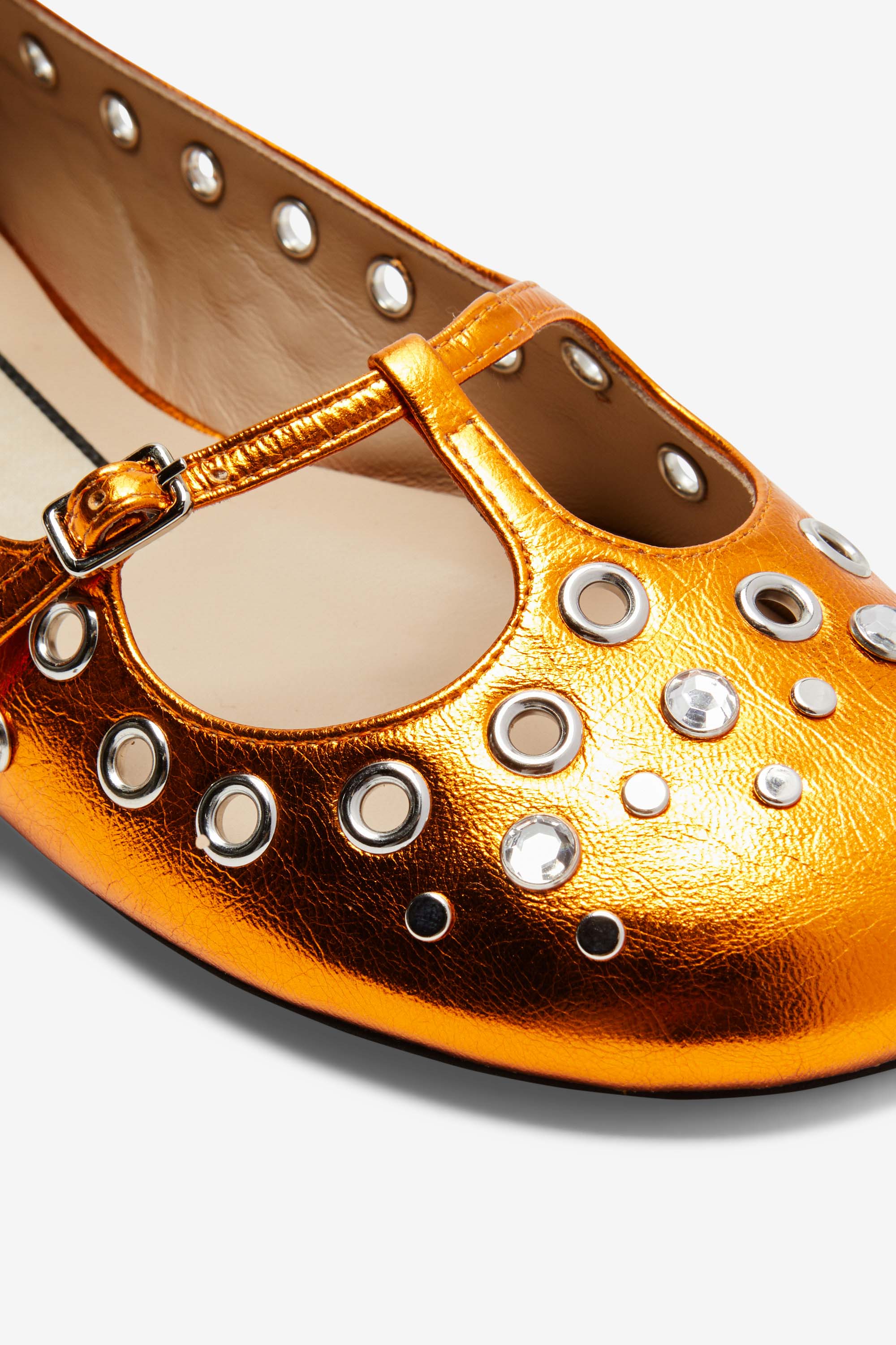 Ballerine punta tonda in pelle laminata con borchie - Image 5