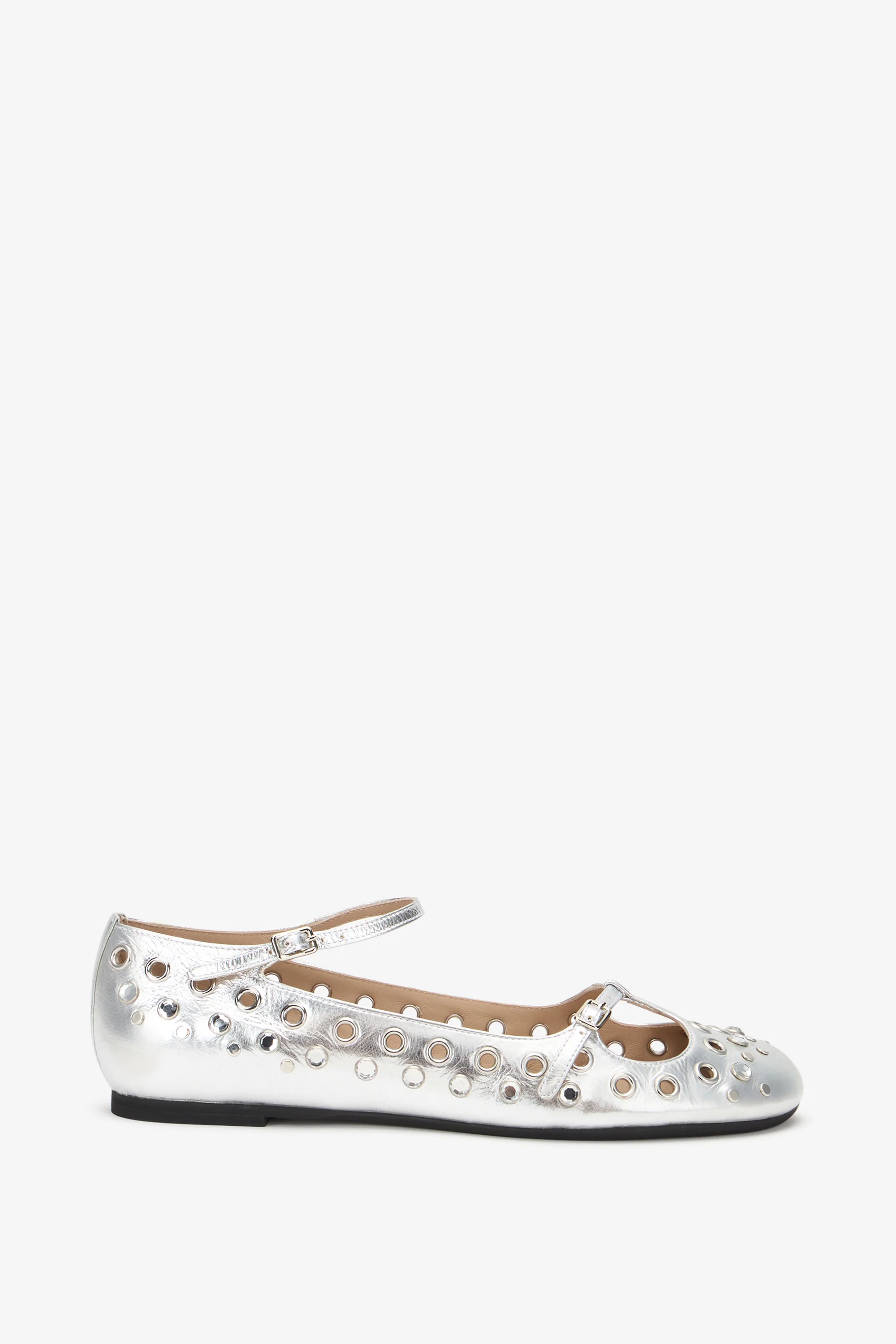 Ballerine punta tonda in pelle laminata con borchie - Image 3