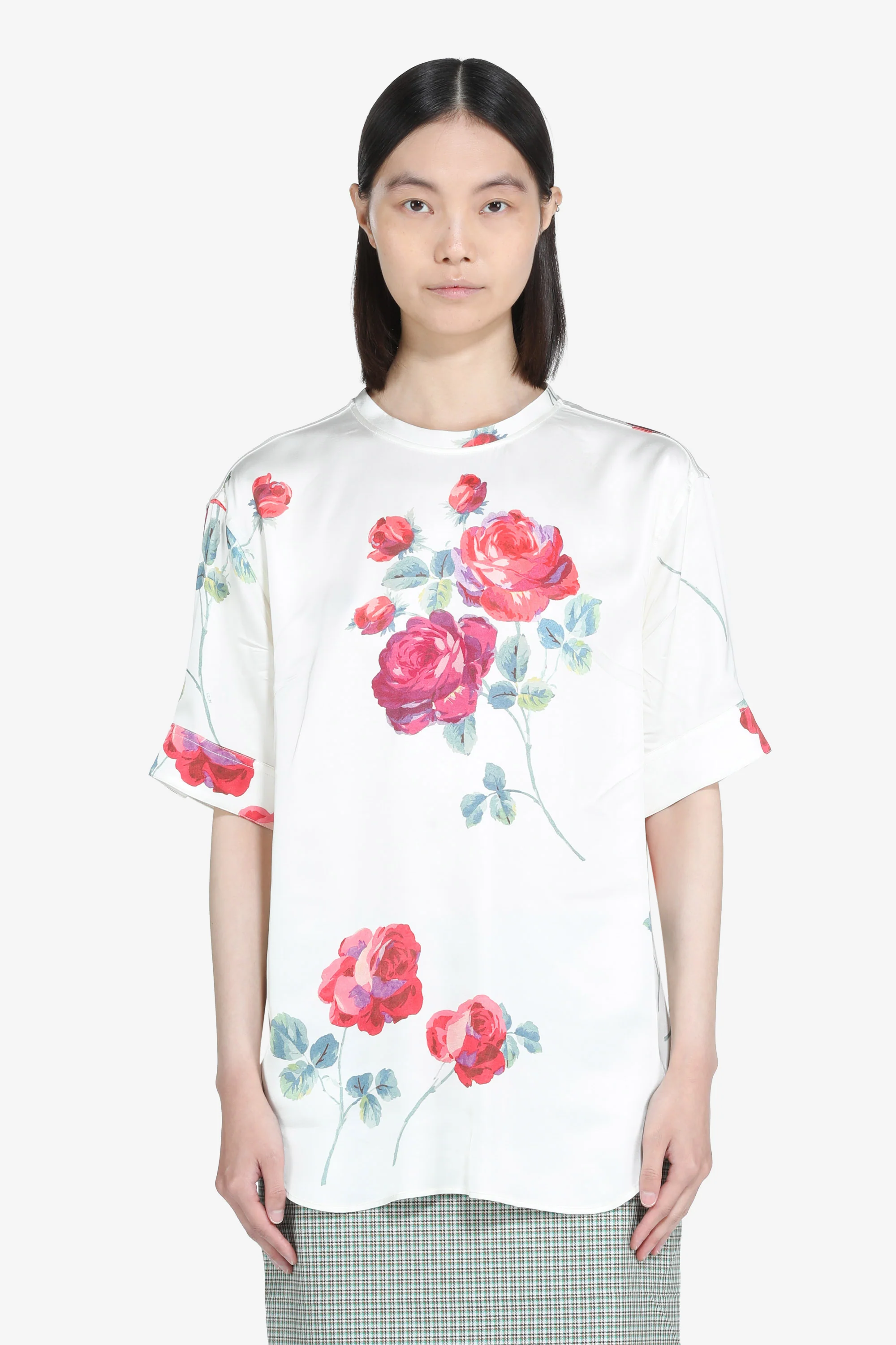 Blusa maniche corte con stampa a fiori