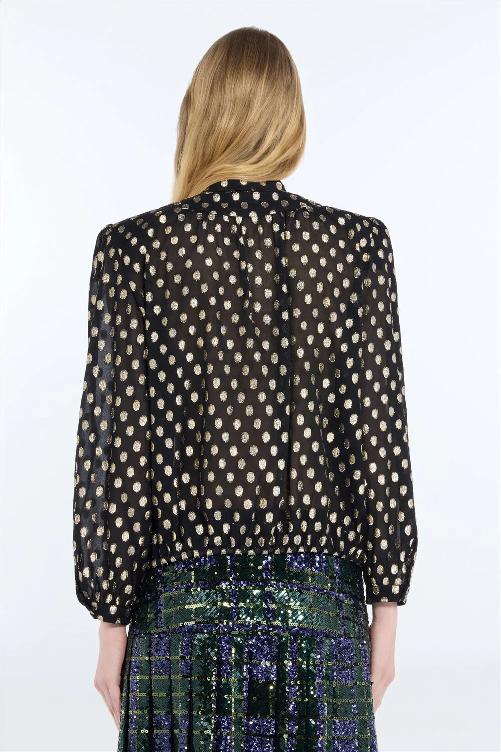 Camicia in tessuto con pois dorati e trasparente - Image 2