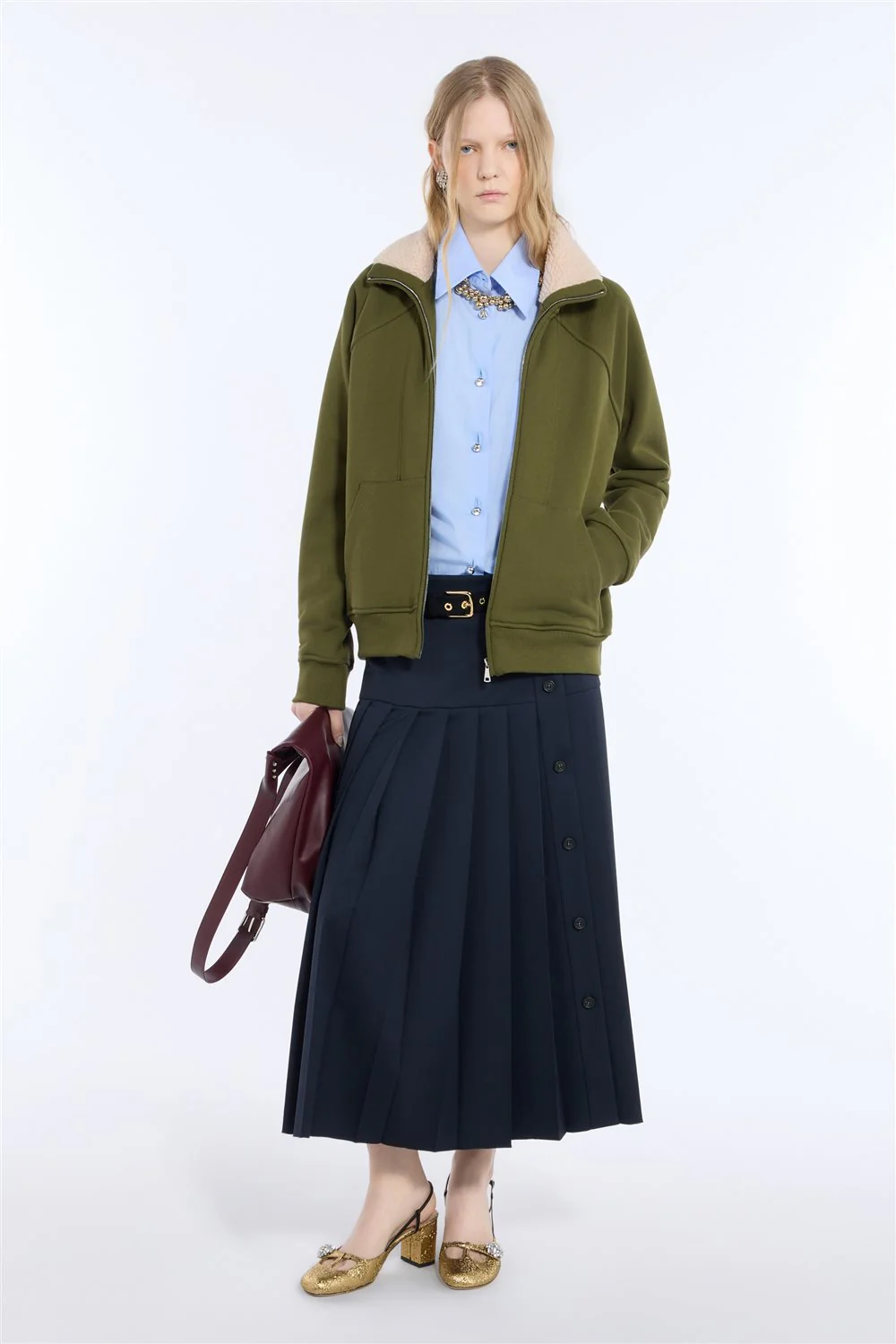 Felpa con zip e colletto in teddy