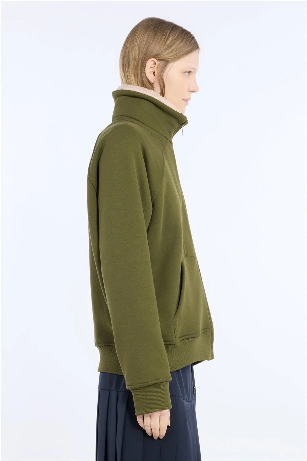 Felpa con zip e colletto in teddy - Image 4