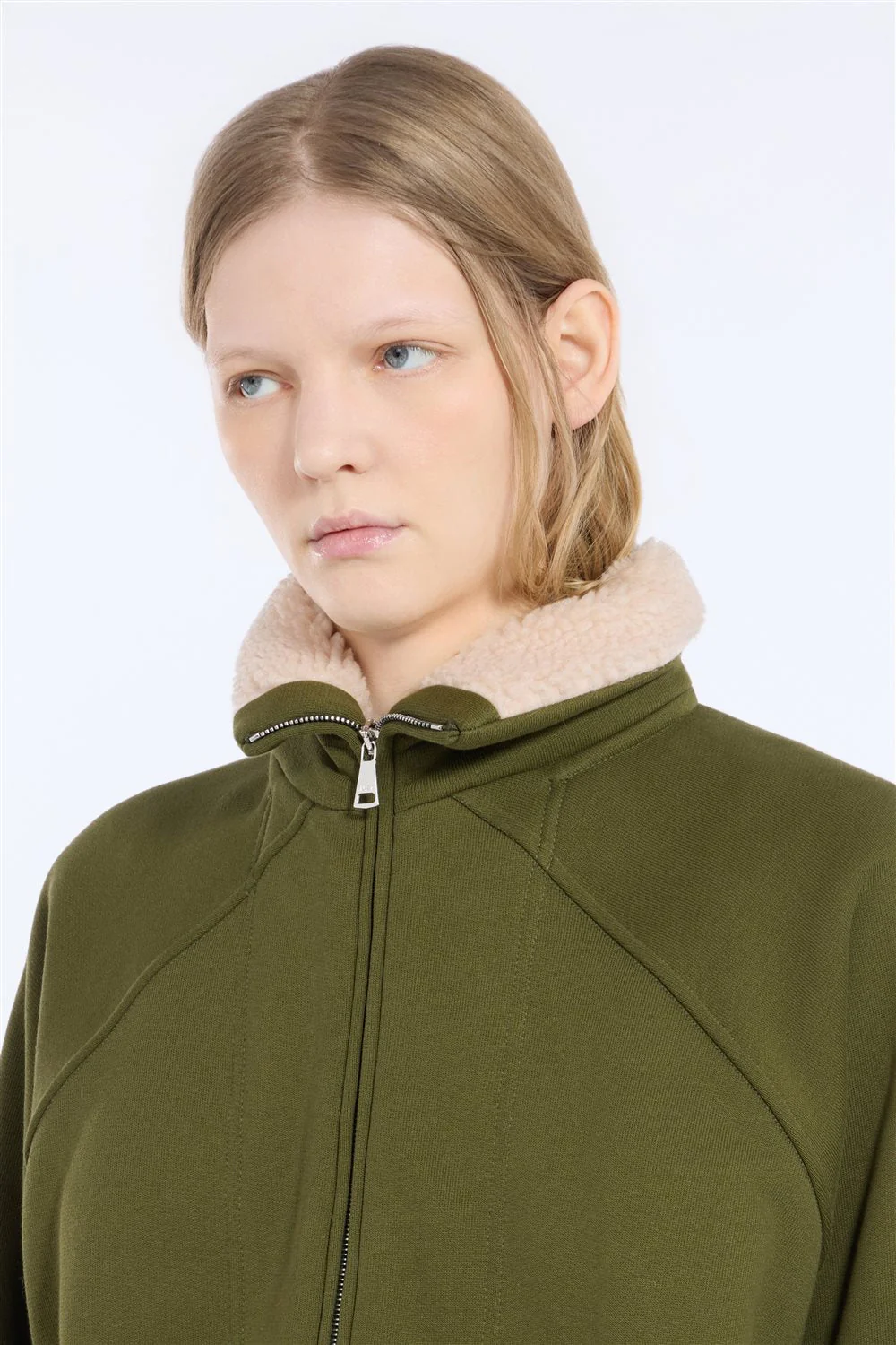 Felpa con zip e colletto in teddy - Image 5