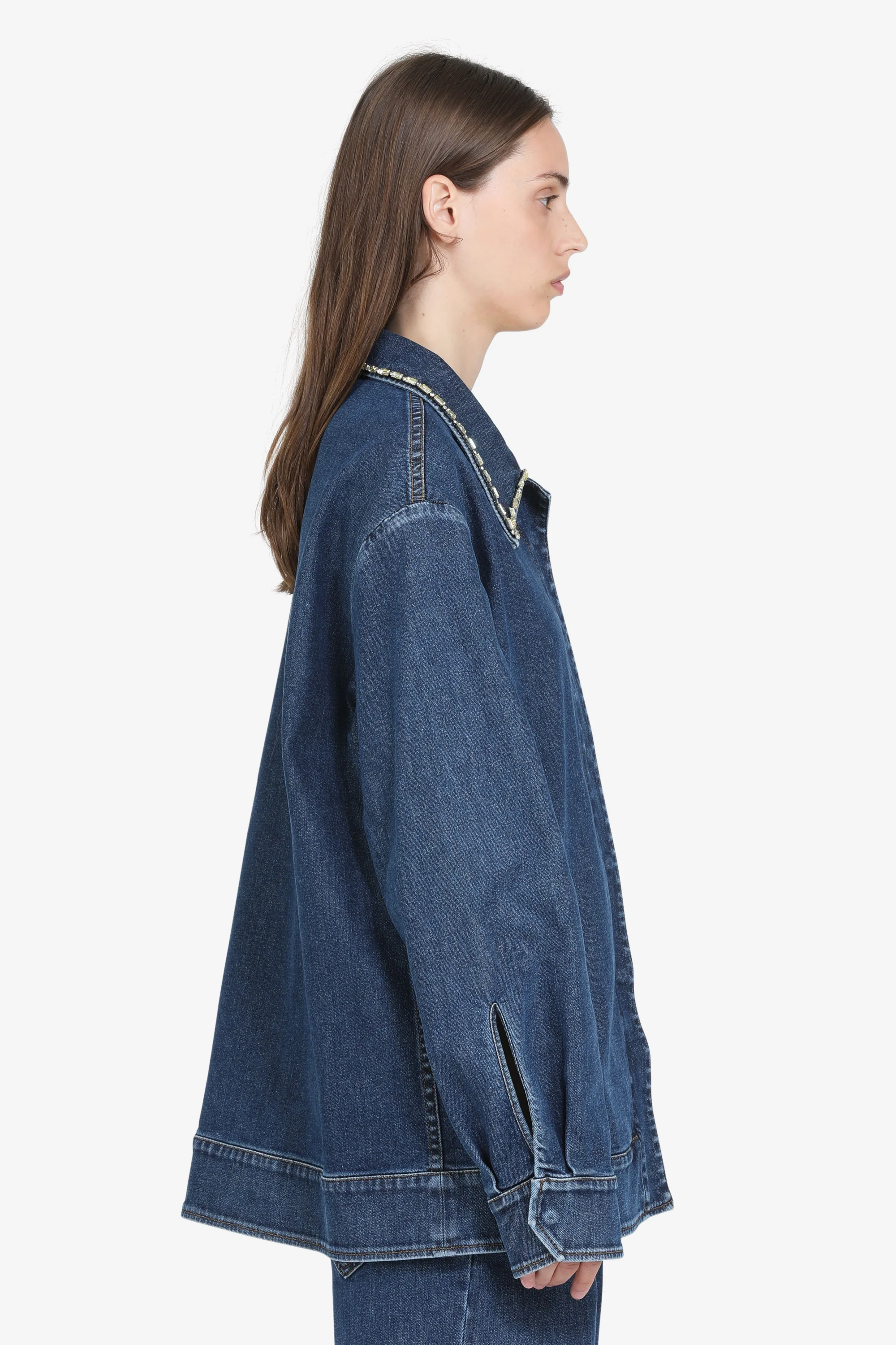 Giacca in denim con cristalli sul colletto - Image 3