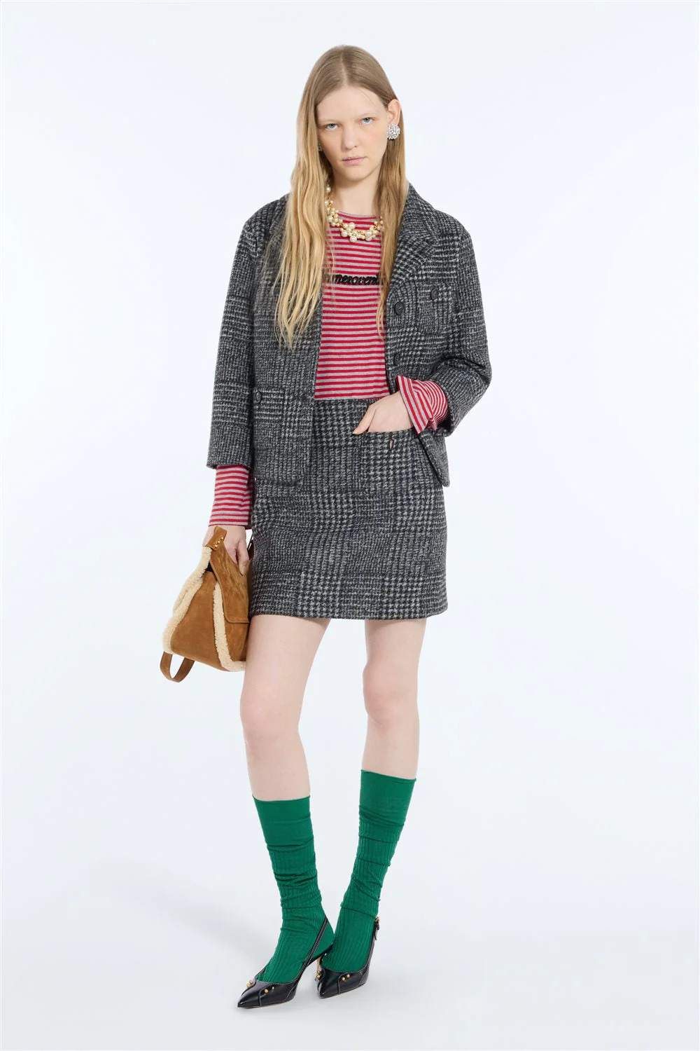 Giacca in lana principe di galles con tasche frontali