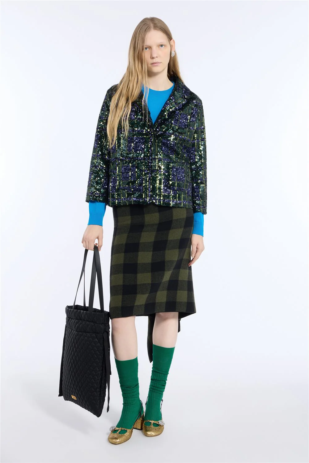 Gonna midi in tessuto tartan