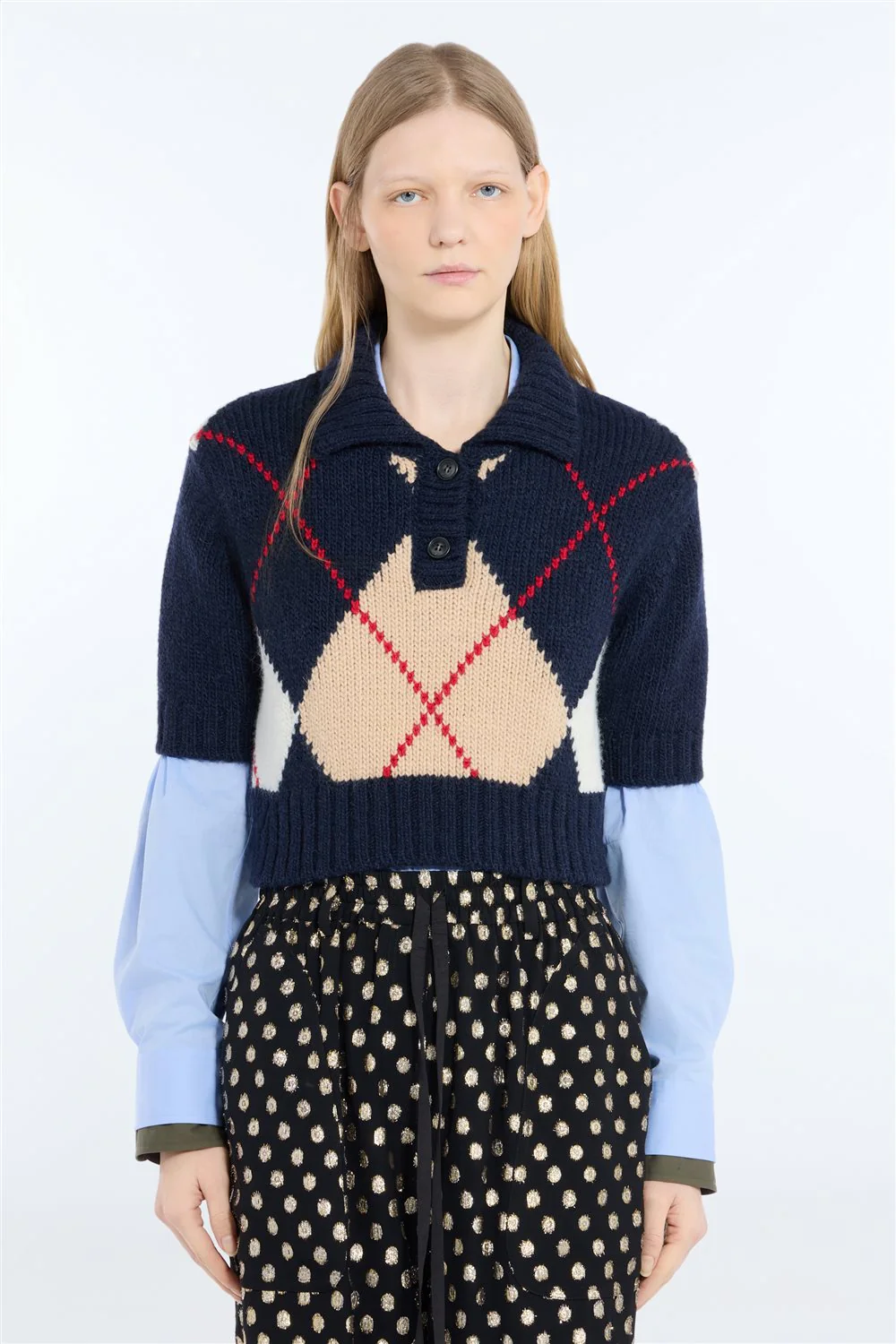 Maglia a polo cropped in lana