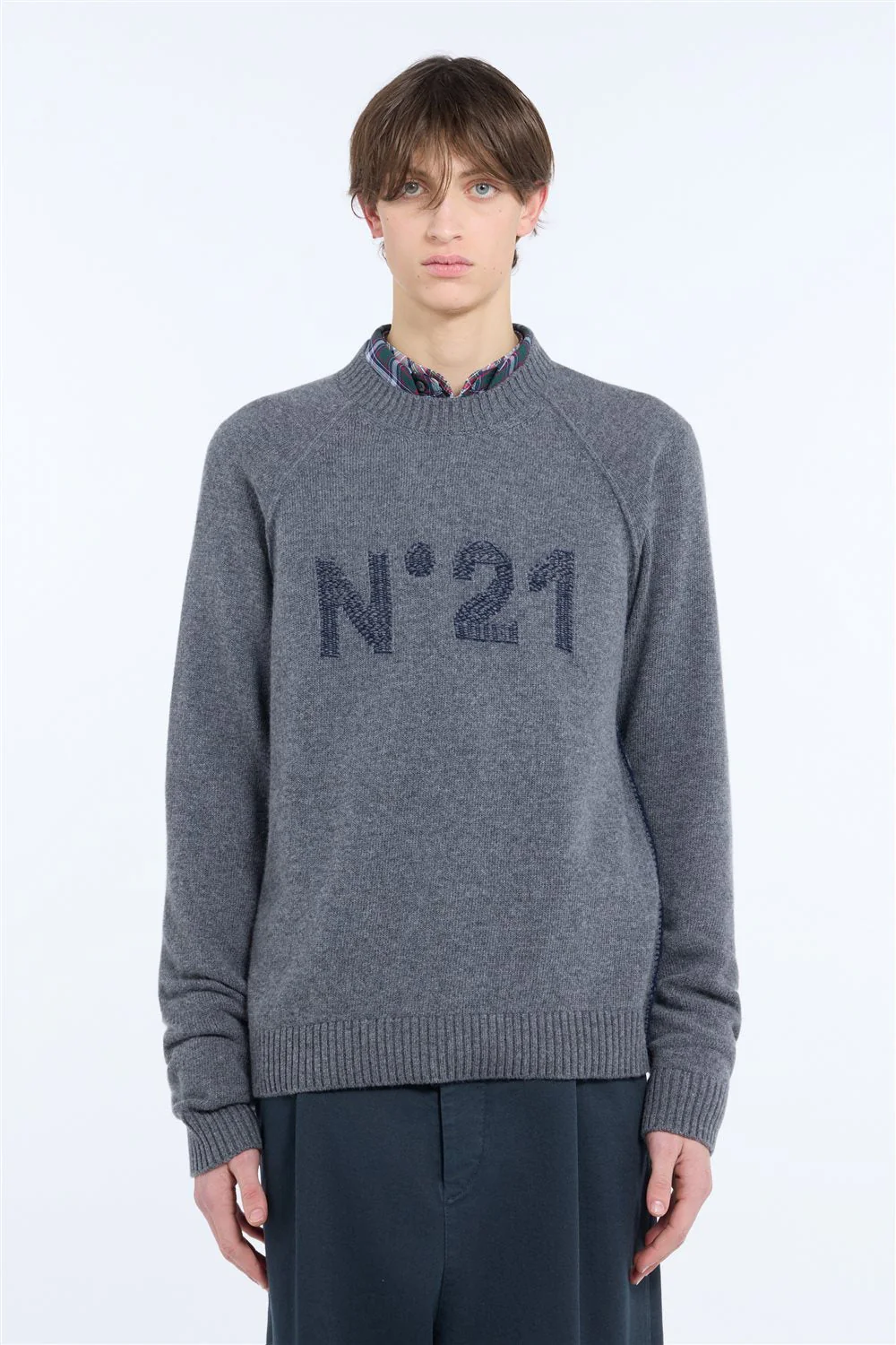 Maglia girocollo in lana con logo jacquard