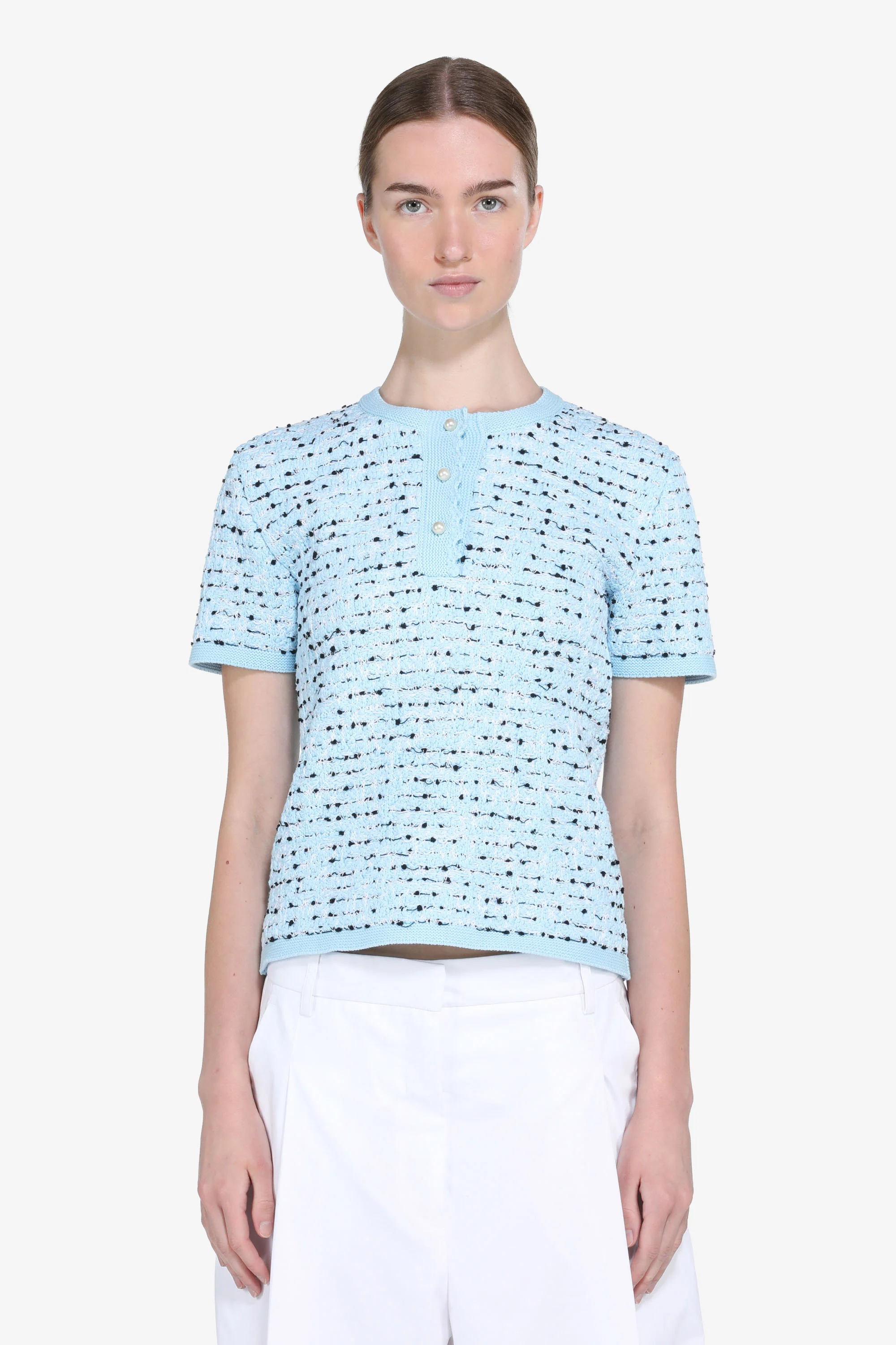 Maglia maniche corte con bottoni perla