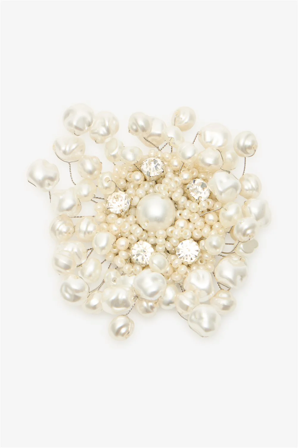 Spilla a fiore in perle bianche con cristalli - Image 2